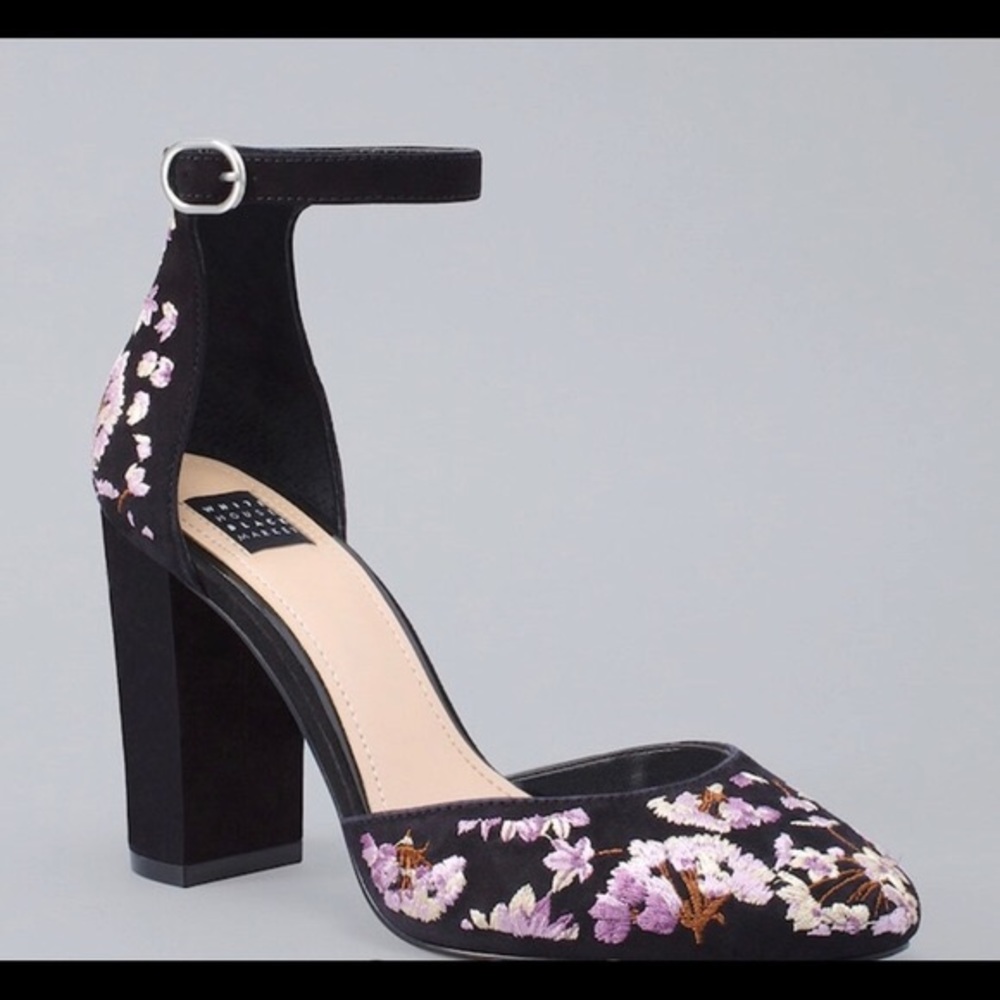 Embroidery Suede Heels
